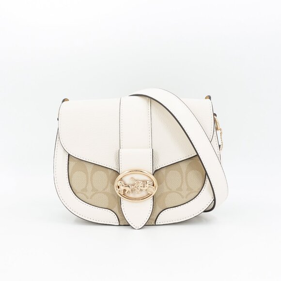 Coach Women's Georgie Saddle Bag in Signature Canvas White Size OS - Picture 2 of 11